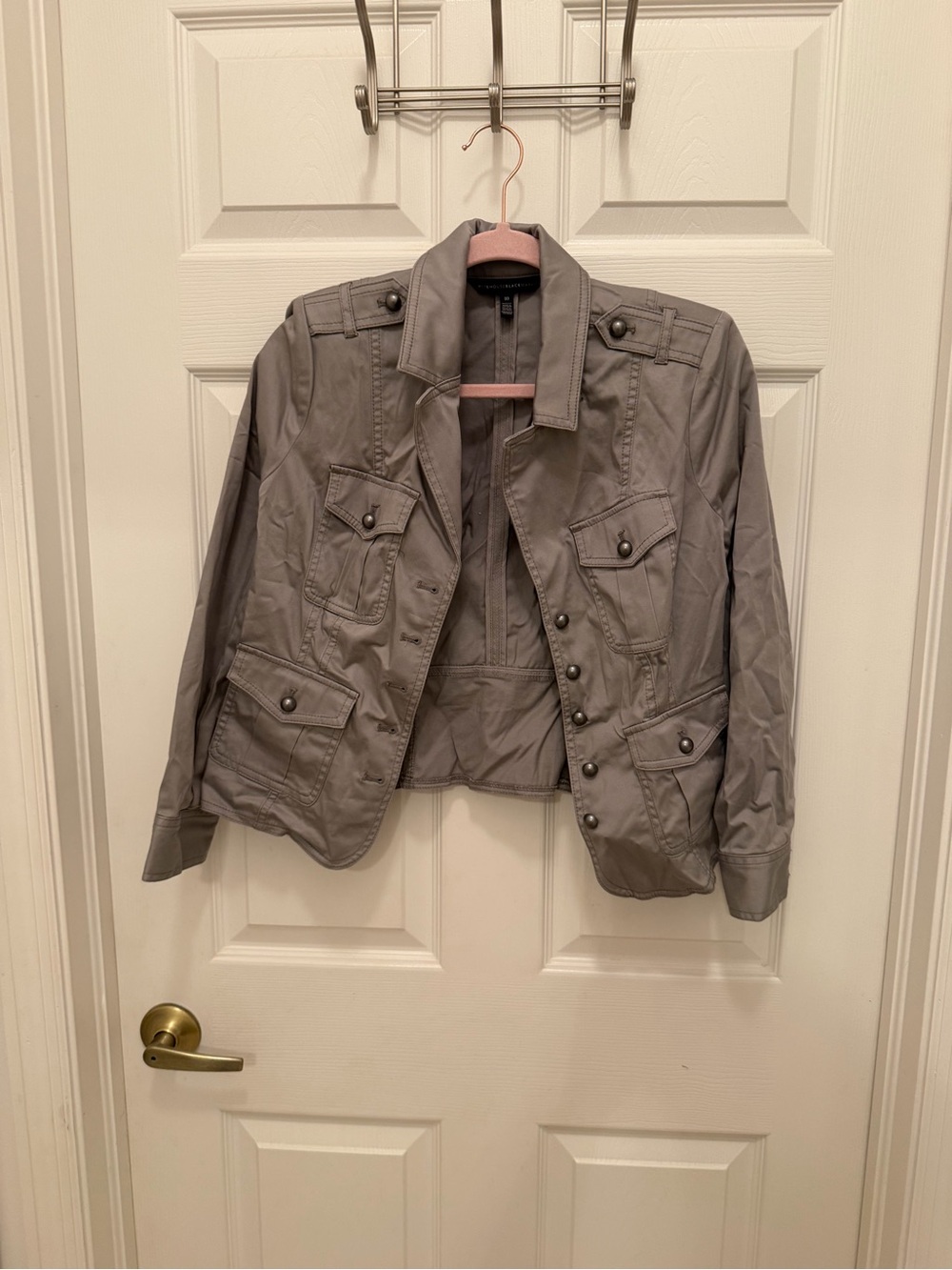 White House Black Market Light Gray Utility Jacket with Buttoned Pockets